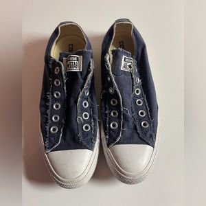 Blue converse slip on sneakers